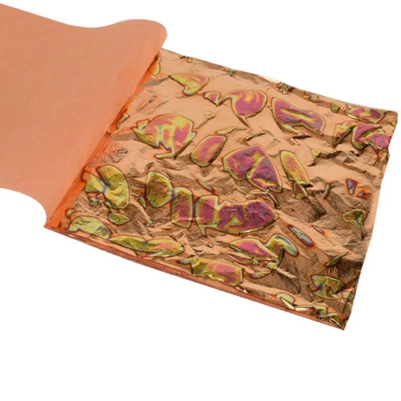 Decorating Home Wallpaper Colorful  Variegated Copper Leaf Foil Sheets Imitation Gold Leaf Paper 14 x 14 cm 25 pieces per bookle