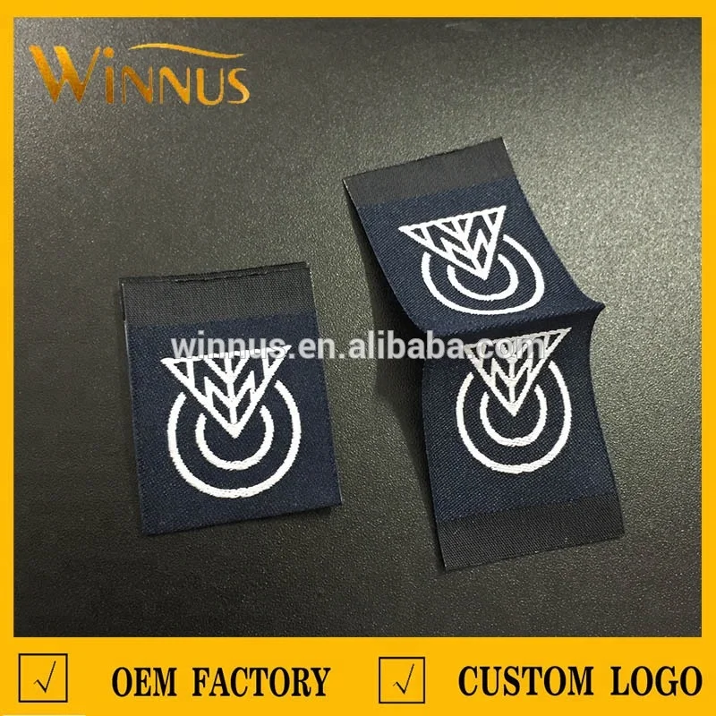 oem maker winnus cheap custom made design double sided centerfold high density garment damask woven labels for clothing kids