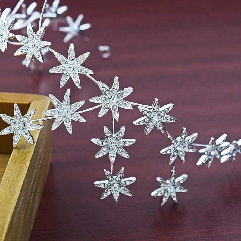 New Elegant Sparkly Crystal Star Tiara Hair Hoop Silver Plated Bride Headdress Rhinestone Hair Jewelry Wedding Accessories