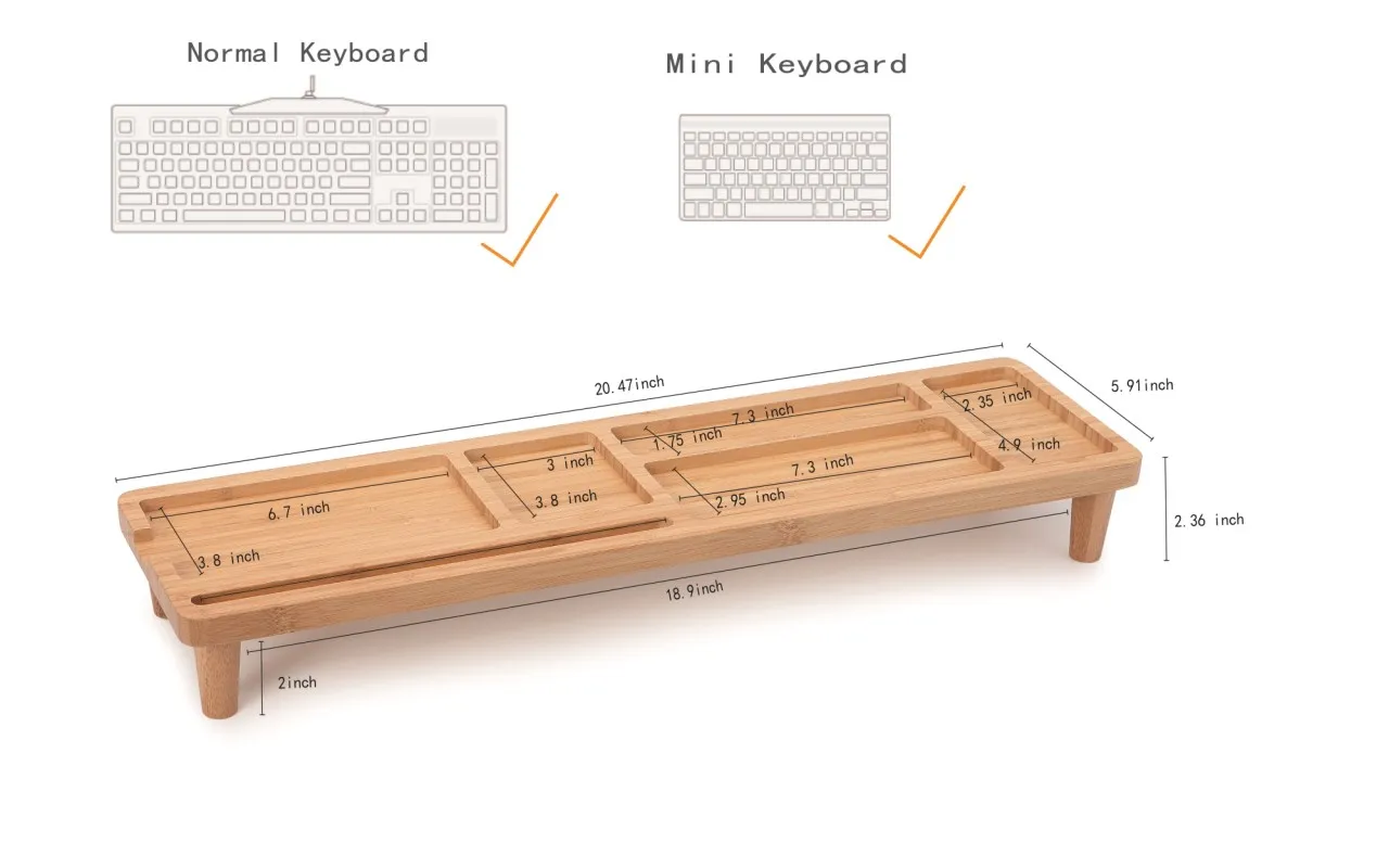 Home office Bamboo Keyboard Storage  Organizer for Tablets and Desktop Gadgets