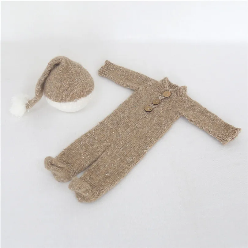 Baby Sleeper romper Set newborn knit mohair hat and footed romper outfit baby pajamas newborn photo prop