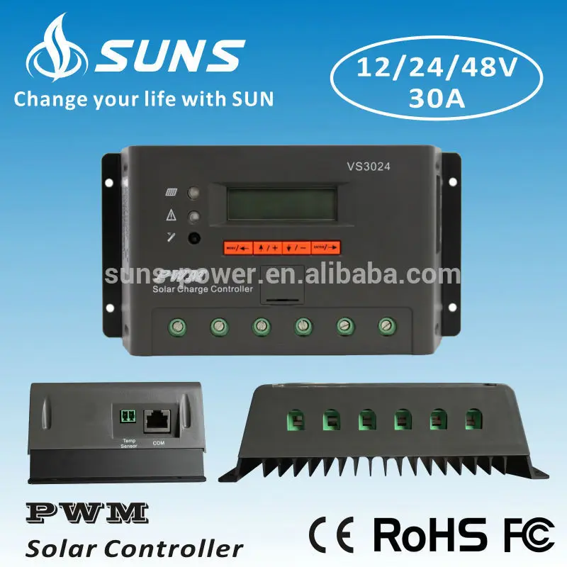 12 В / 24 В шим 30A солнечный регулятор для 1000 Вт домашняя система и фонаря использования