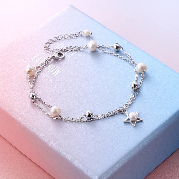 New product 925 Sterling Silver Star Charm Fresh Water Pearl Beads Adjustable Bracelet