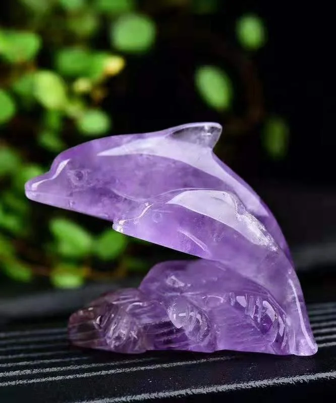 Wholesale high quality crystal amethyst quartz handmade carving animal flying fish.