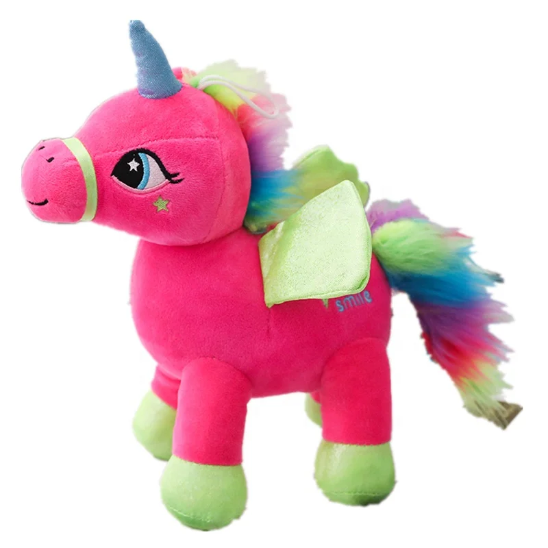Plush Stuffed Unicorn For Colorful Cute Stars Pattern and Rainbow Tail