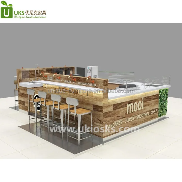 Salad bar Kiosk, Smoothies Display Counter, Juice bar Table with Seats