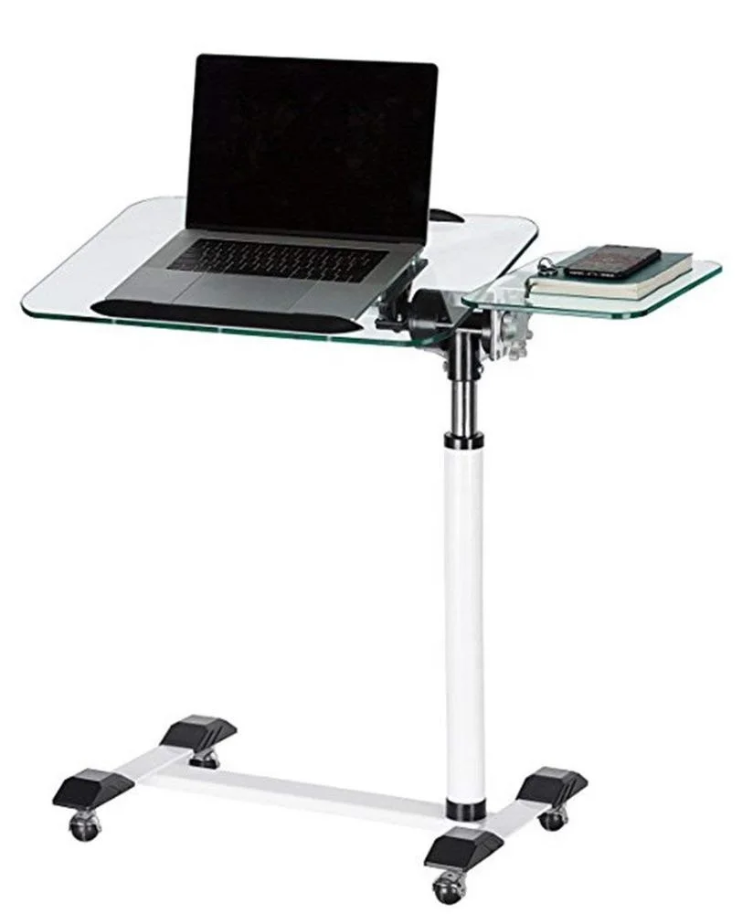 Office lifting desk height adjustable table laptop with wheel for bedroom furniture Tempered glass