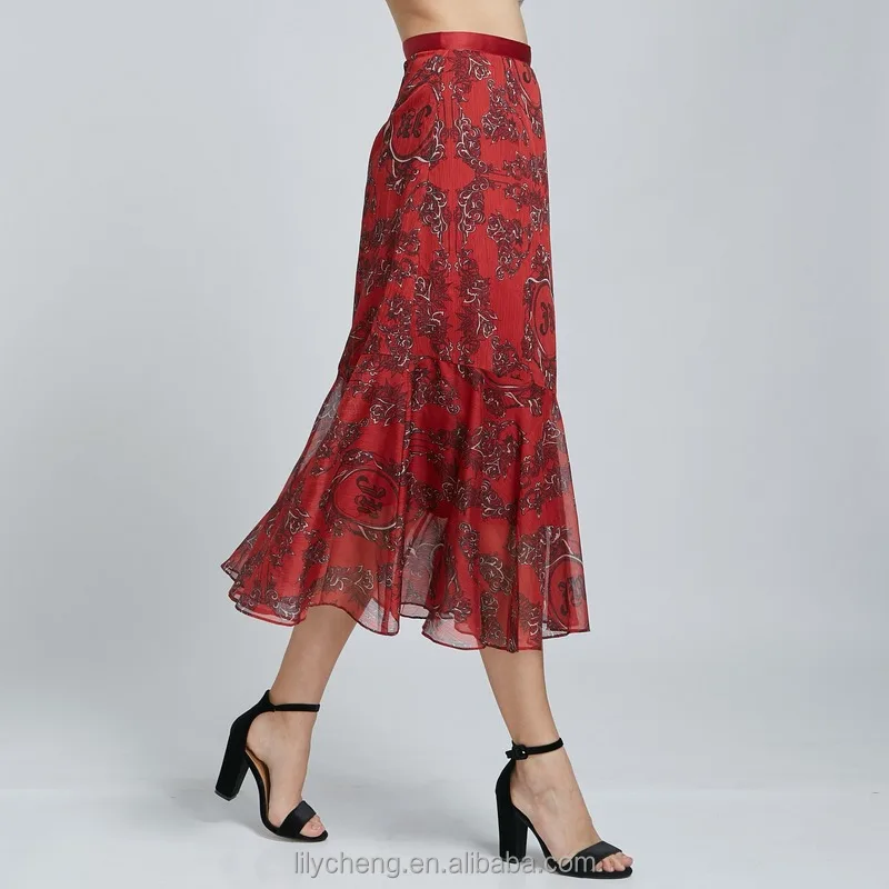 Custom wholesale women ladies girls long skirt printed skirt beach boho Midi skirts