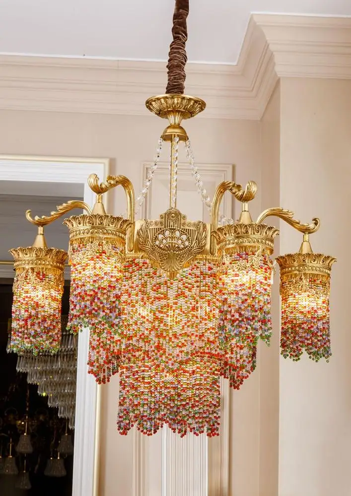 Pendant Lamp Hotel Decor Cloured Crystal Colorful Beads Glass High Quality Modern Chandelier/ Luxury New 50 Interior Decoration