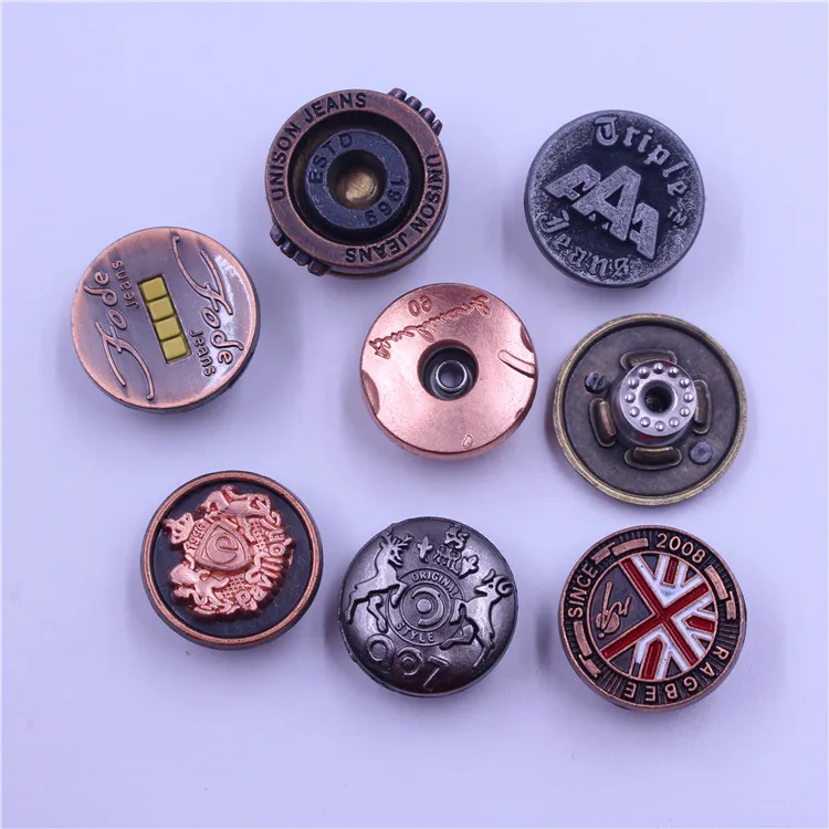 Custom 18mm Zinc Alloy Light Gold Flatback Metal Clothing Buttons For Jeans/Jackets