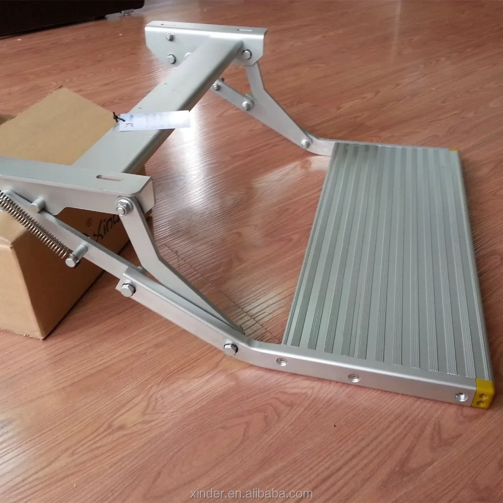 RV Motorhome Caravan Van Manual Folding Step Aluminum Alloy Trailer Truck Camper Side Step Load Capacity 200kg With LED Lights