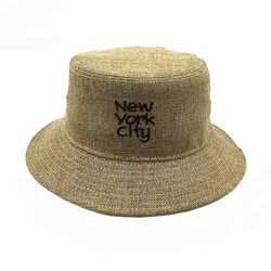 Promotion Low Profile Beige Hemp Linen Bucket Hat With String