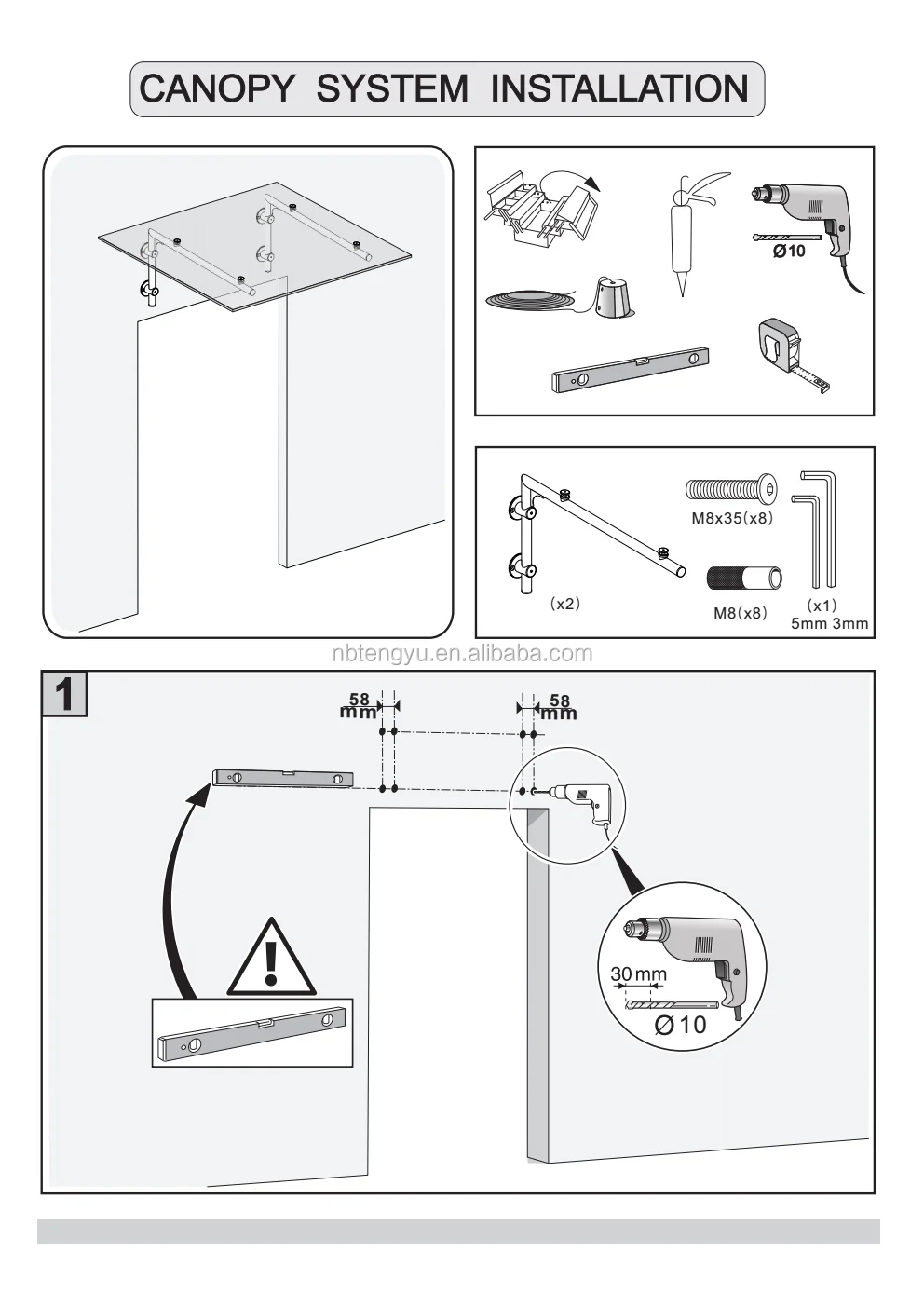 glass door canopy with tubular brackets