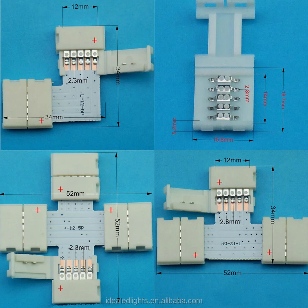 
High Quality 10mm 12mm No Soldering PCB board LED Flexible tape 4Pin LED Strip Connector For 5050 RGB Strip light 