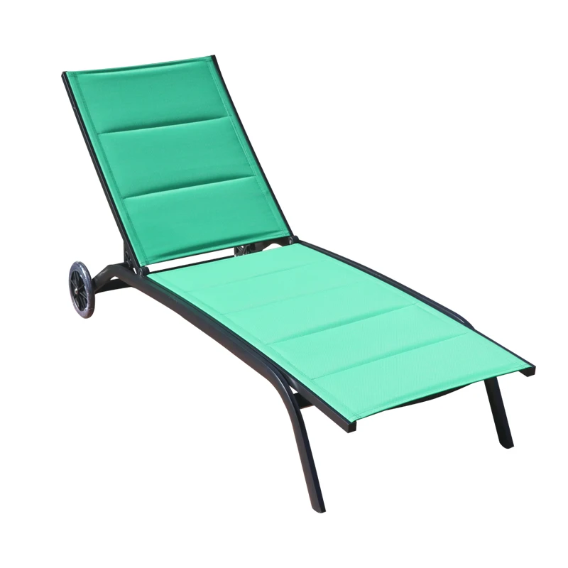 Outdoor Patio Furniture Sun Pool Loungers Aluminium With Wheels Green