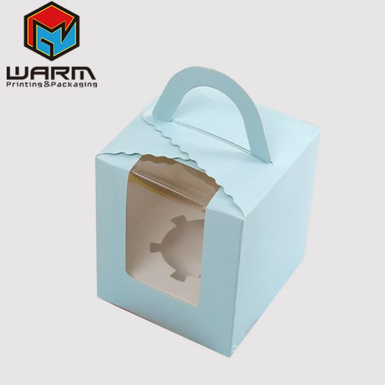 Chinese Homemade Cup Cake Packaging Box Paper Folding Box with Clear Window