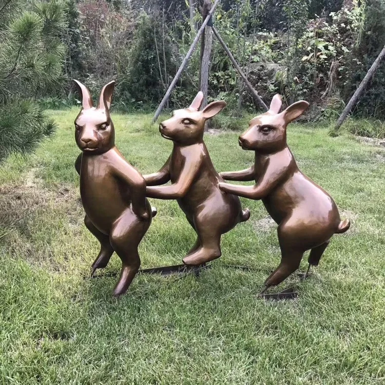 
Bronze Rabbit Tandem Bicycle Bunnies Garden Sculpture Metal Bunny 