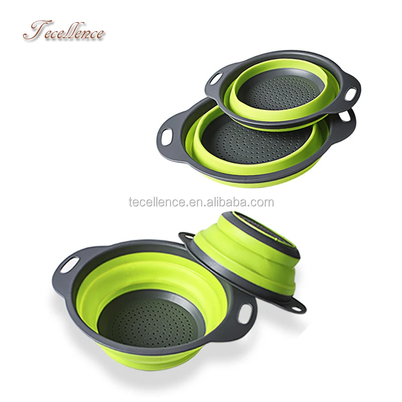 Amazon Top Selling Round Foldable Silicone Strainer Bowl/Colander with Handle