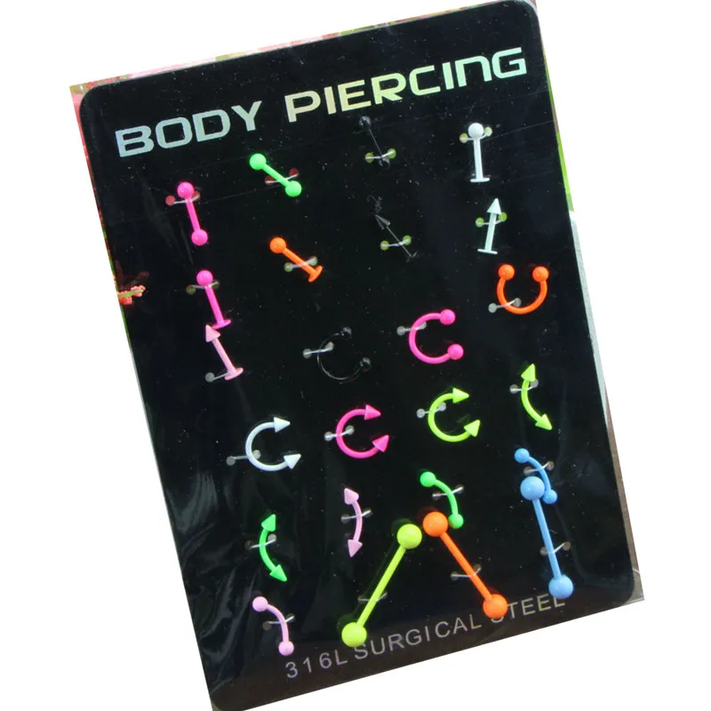 
24 Paper card packaging g23 titanium Eyebrow nose ear bone ring body piercing jewelry set for gay wholesale 
