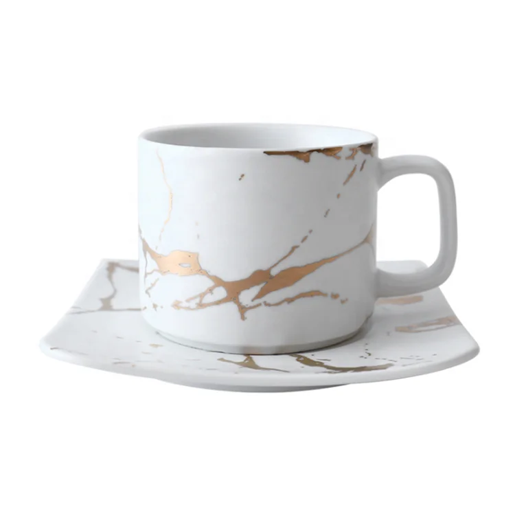 Wholesale office gifts nordic coffee mugs espresso latte cup set marble ceramic tea cups and saucers