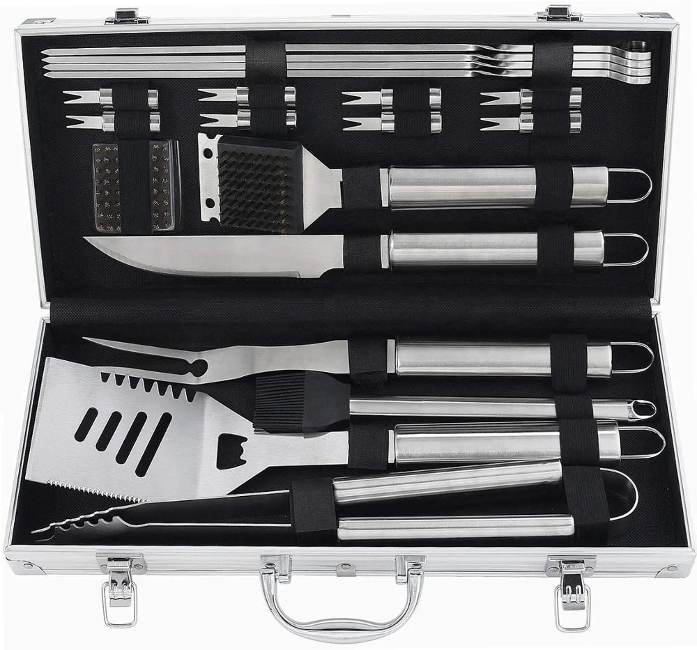 
Premium Grilling Accessories for Barbecue 21-Piece Heavy Duty Stainless Steel Grilling Utensils Tools with Aluminum Storage Case Premium Grilling Accessories for Barbecue
