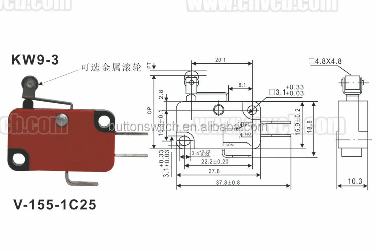 
KW9-3 mini electric micro switch /microswitch with roller lever micro switch kw3a 