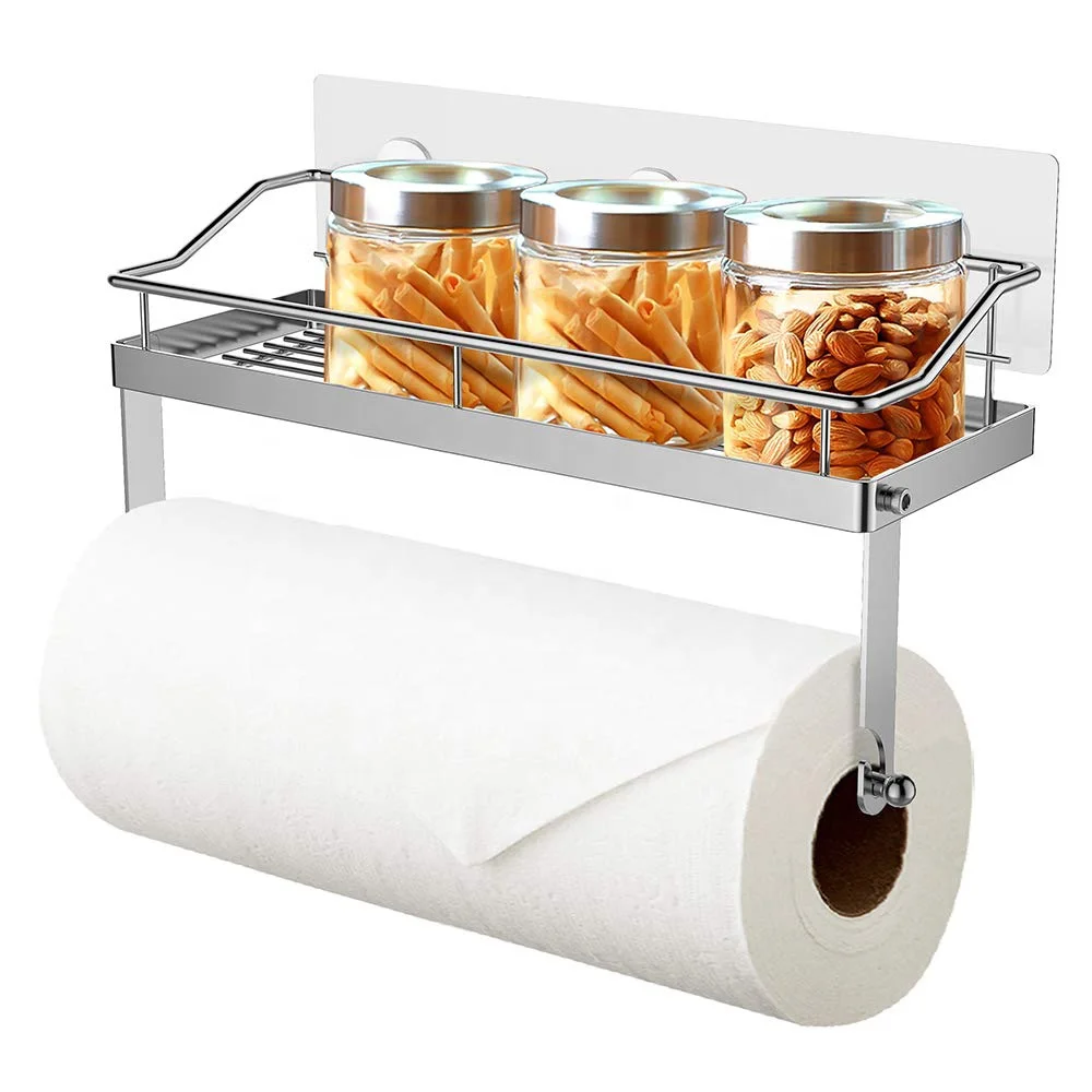 luxury self adhesive stainless kitchen rack paper towel holder under kitchen cabinet for sauce bottle storage kitchen organizer