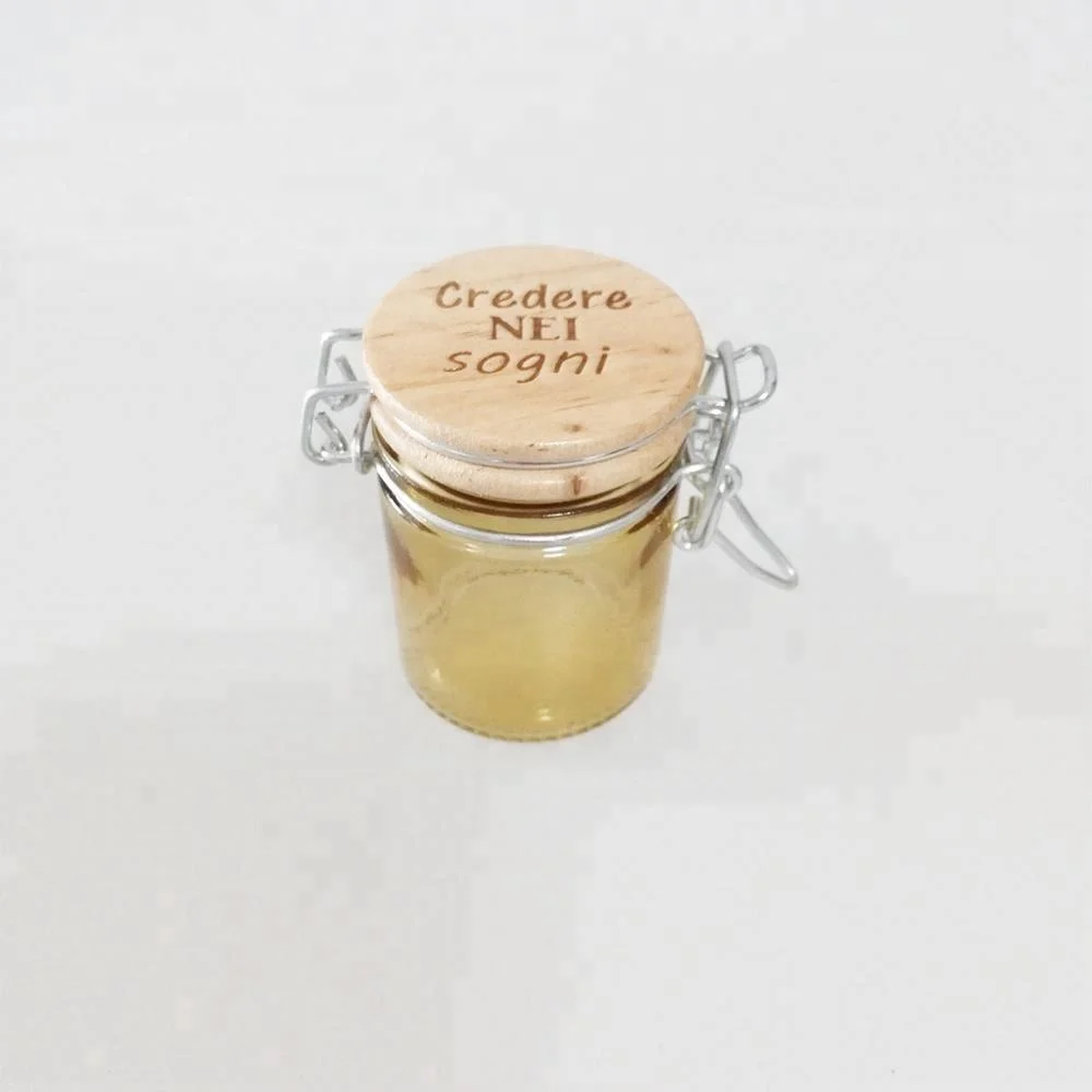 Mini 50ml Amber Color Glass Jar with Wooden Lid Printing Logo Glass Storage Jar with Swing Top