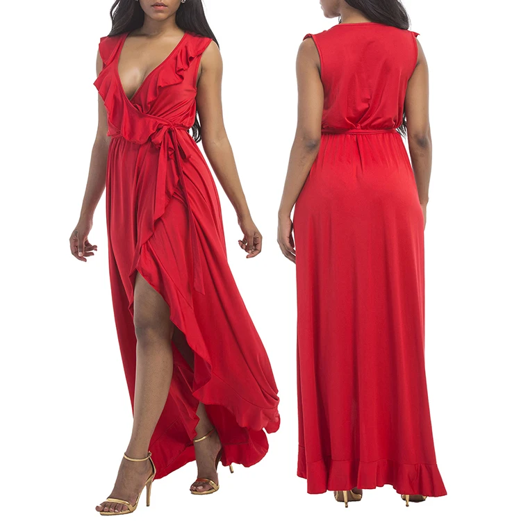 
Wholesale Women Party Prom Dress 2018 Deep V Neck Ruffles 