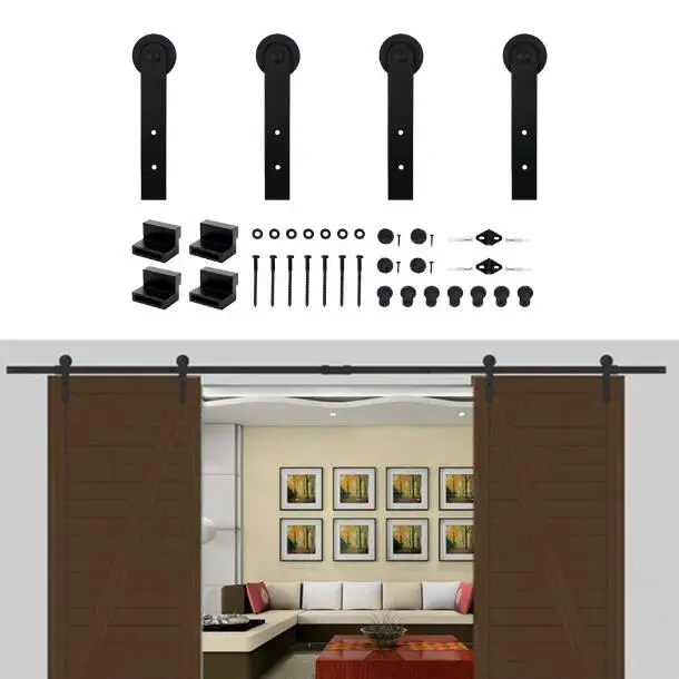 
Simple Rollers Sliding Barn Door Hardware for Wood Double Doors Antique 