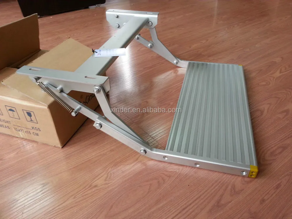 RV Motorhome Caravan Van Manual Folding Step Aluminum Alloy Trailer Truck Camper Side Step Load Capacity 200kg With LED Lights