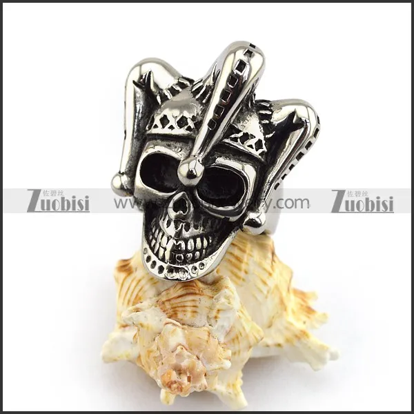 New Arrival Silver Engraved Funny Clown Head Skull Ring with Jester hat