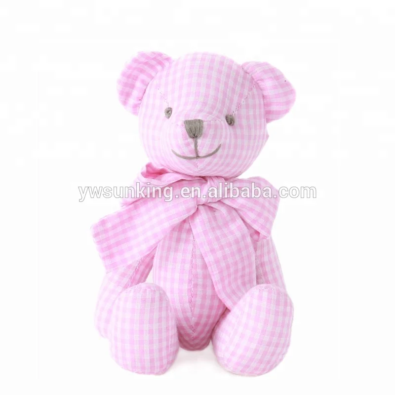 100%cotton fabric bear doll Lovely 6 color gingham plaid bear toy baby gift