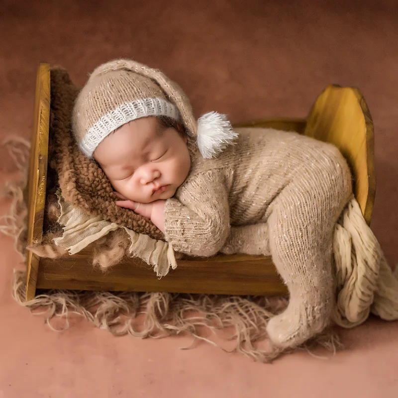 Baby Sleeper romper Set newborn knit mohair hat and footed romper outfit baby pajamas newborn photo prop