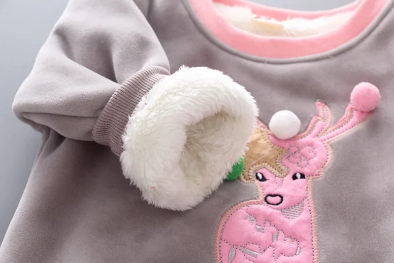 Winter warm fleeced 3 pcs sika deer kids set 2 years new born clothes baby girl