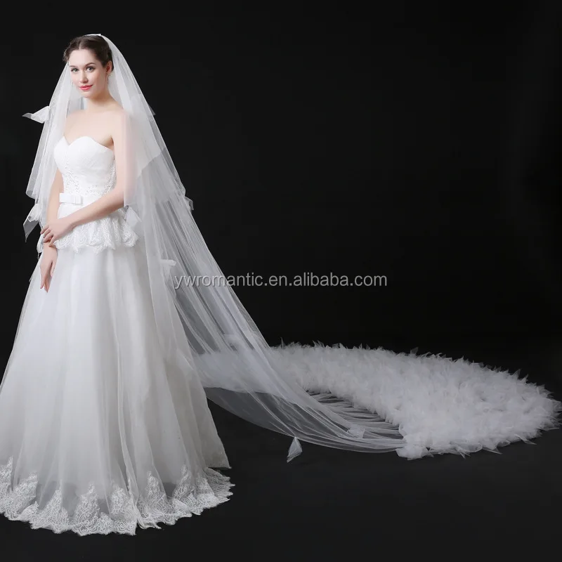 
Custom Made Long Ivory Wedding Veil With Petals On For Wholesale 