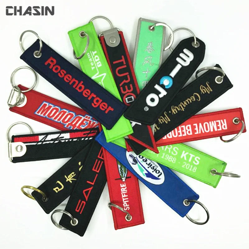 Cheap Custom Embroidered Twill fabric key chain, keyring, key tag