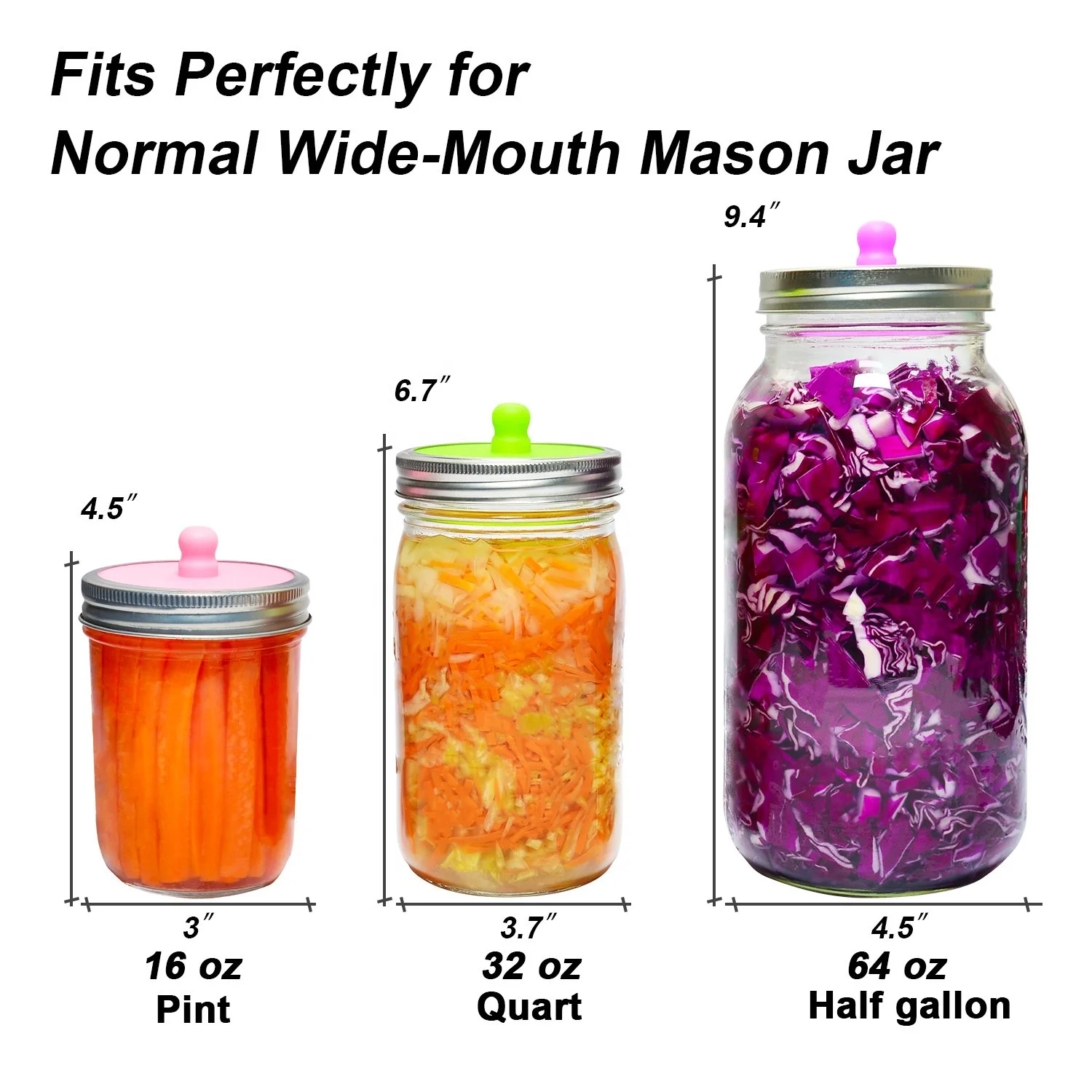 Waterless Silicone Airlock Fermentation Lids for Wide Mouth Mason Jars, Easy Fermenting Lids for Sauerkraut, Kimchi