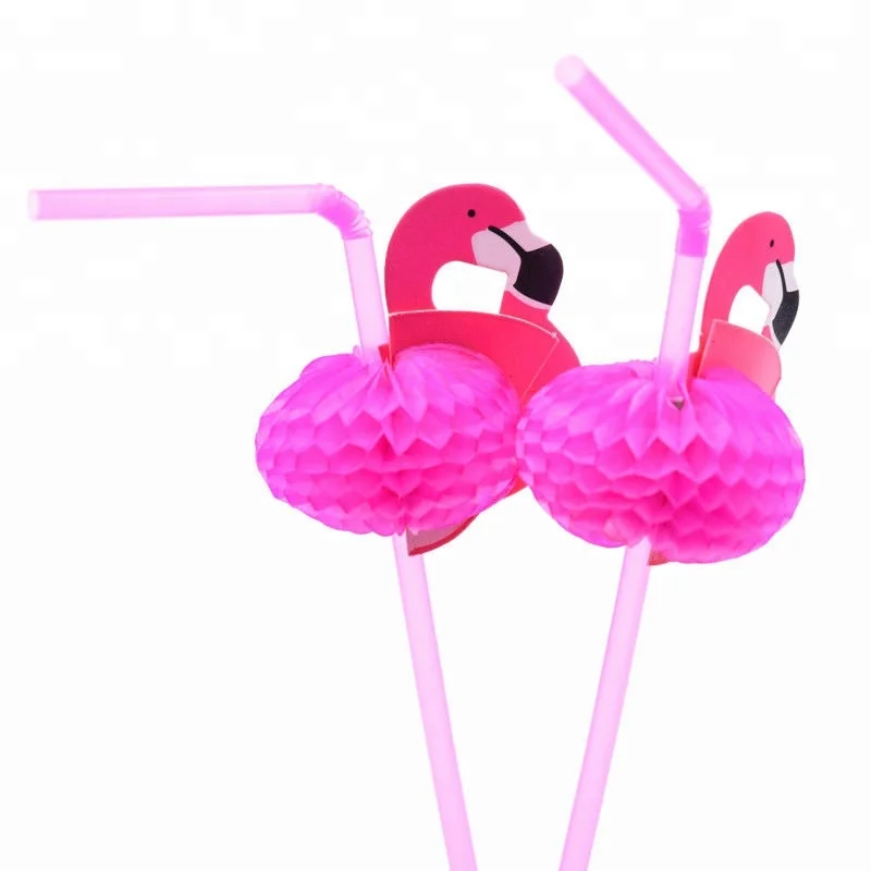 618053 10pcs Plastic Flamingo Straws Party Supplies Festival Decor Tableware 3D Rose Red Honeycomb Garland Bendable