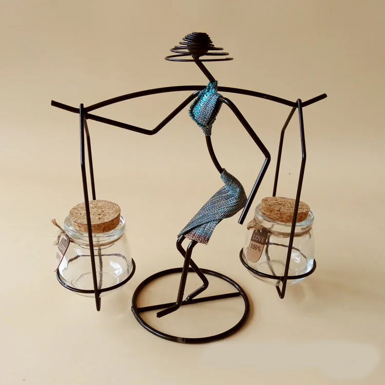 Sculpture Metal Wrought Iron Art Women Pudding Glass Jar Handicraft Home Decorations