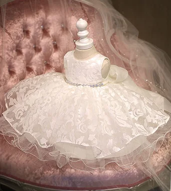 Ivy10422A New collection princess baby clothes girl wedding dress white party gown flower girls bow tutu dress