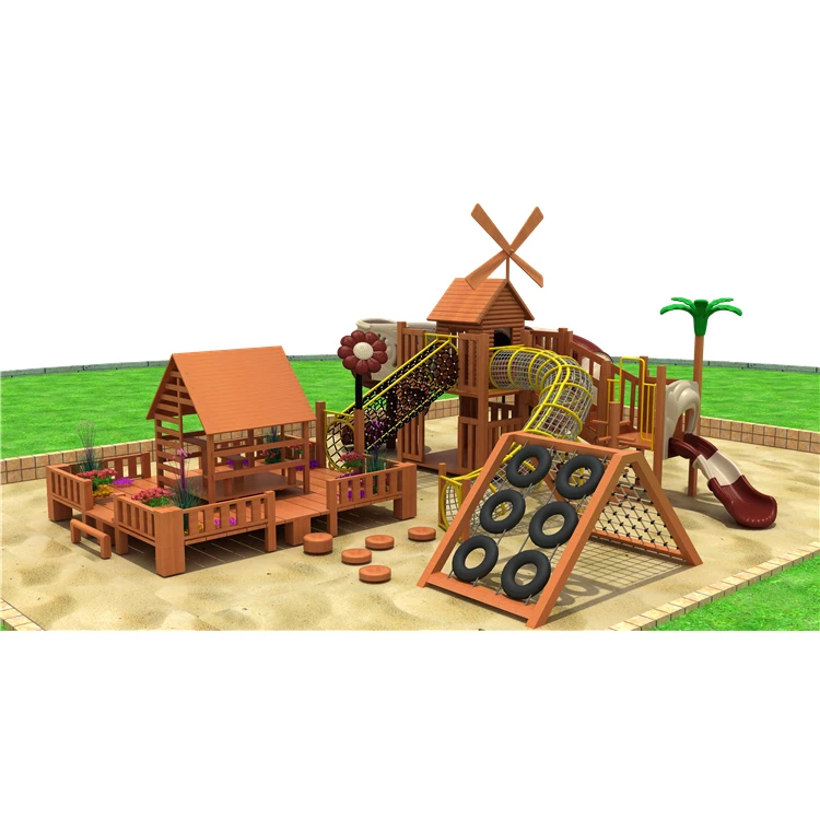 Pre-school outdoor playground children equipment wooden park big kids slide for sale