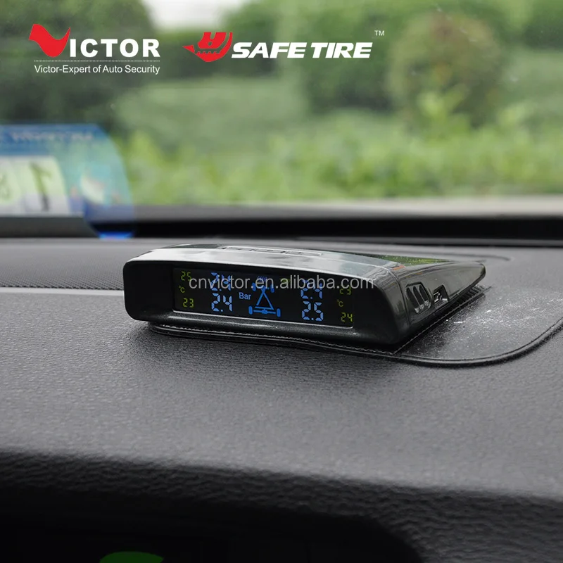 Solar Charged TPMS 4 tires pressure tire pressure digital monitoring sensor LCD display with external valve cap sensor