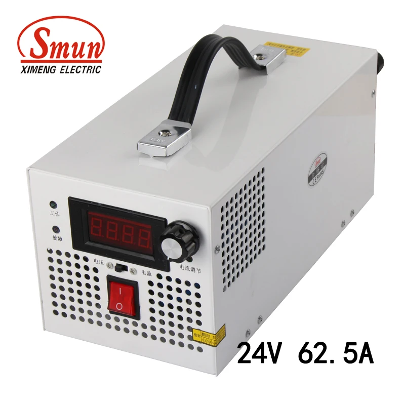 SMUN S-1500-24 200-240VAC Input 1500W 0-24VDC 0-62.5A Adjustable Output Power Supply