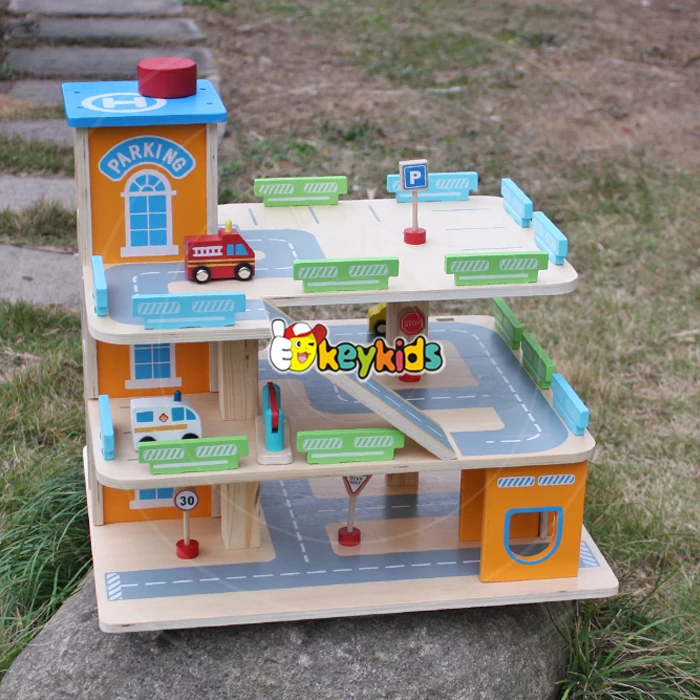 2017 wholesale toddlers wooden toy car parking garage new design kids wooden toy car parking garage W04B049