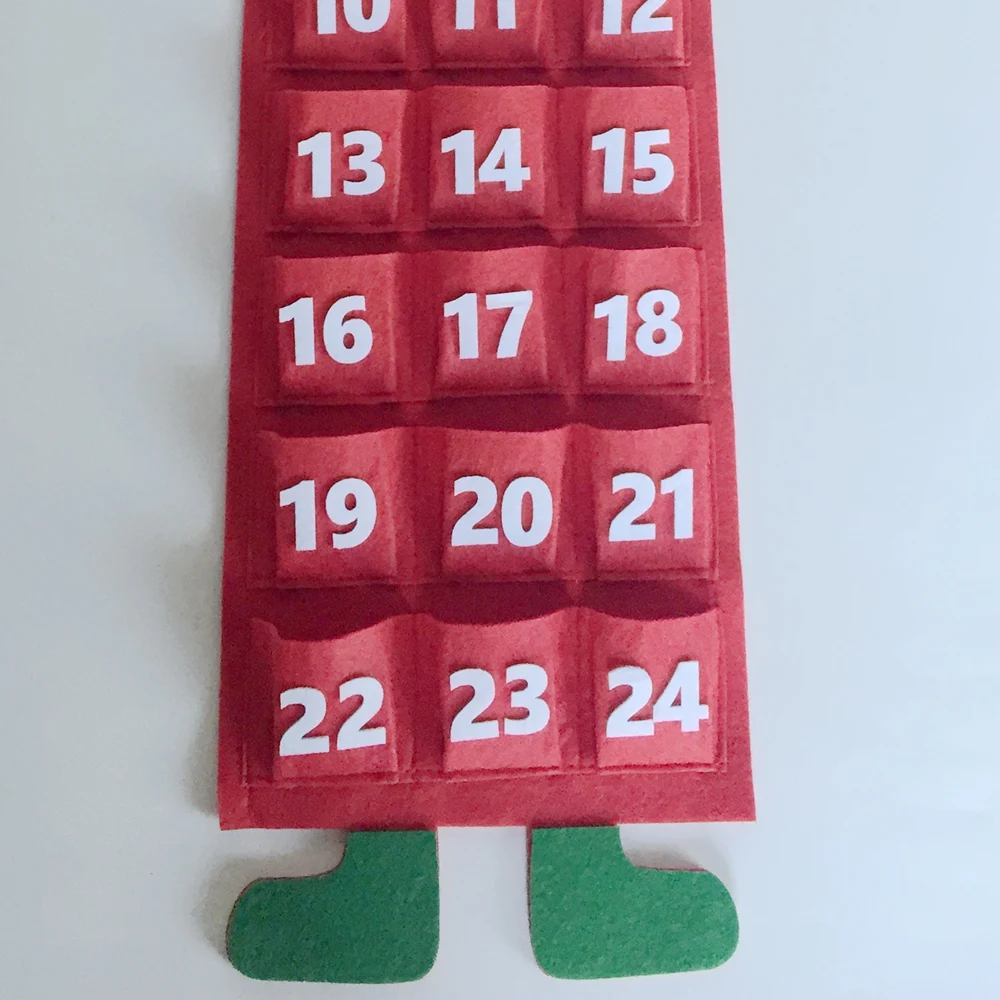 24 Pockets  Xmas Home Wall Door Decor Santa Claus Hanging Felt Calendar Christmas Countdown Advent Calendar