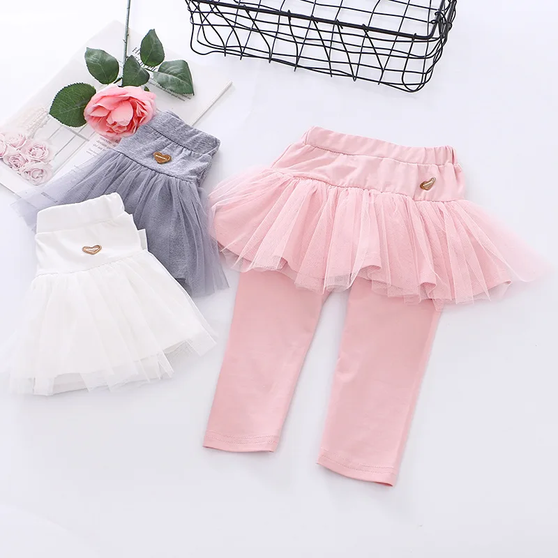 Tutu design solid color tulle baby girls cotton children leggings kids skirt pants