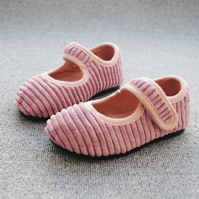 
E59-b03 Girls Beautiful Princess Corduroy Dress Shoes Soft Rubber Sole Cute Party Children Fashion Footwear 