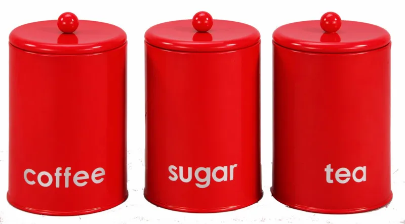 Round Shape Tea Coffee Sugar Kitchen Canister Set In Red C002