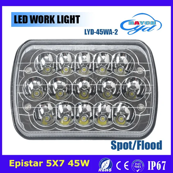 5*7 светодиодный свет работы 45 Вт заподлицо фар 7 inch привело дальнего света квадратных фары